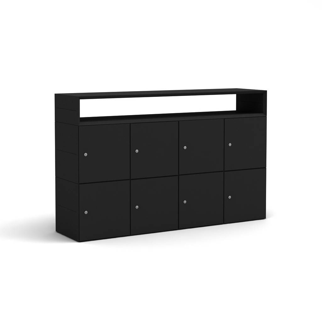 Schließfachschrank Masterbox B 1600 x H 1000 mm schwarz Ordnerhöhe 2 | Inwerk | 8 Schliessfächer | Stahl | werkzeuglos | Softlack haptik