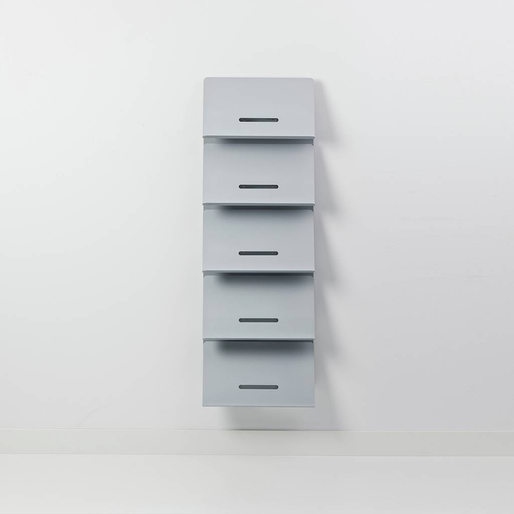 Wandprospekthalter Cascando Round20 - 5 Paneele | Grau | Höhe 160 cm | Breite 35 cm | Tiefe 18 cm | Halterung für DIN A4 | Cascando