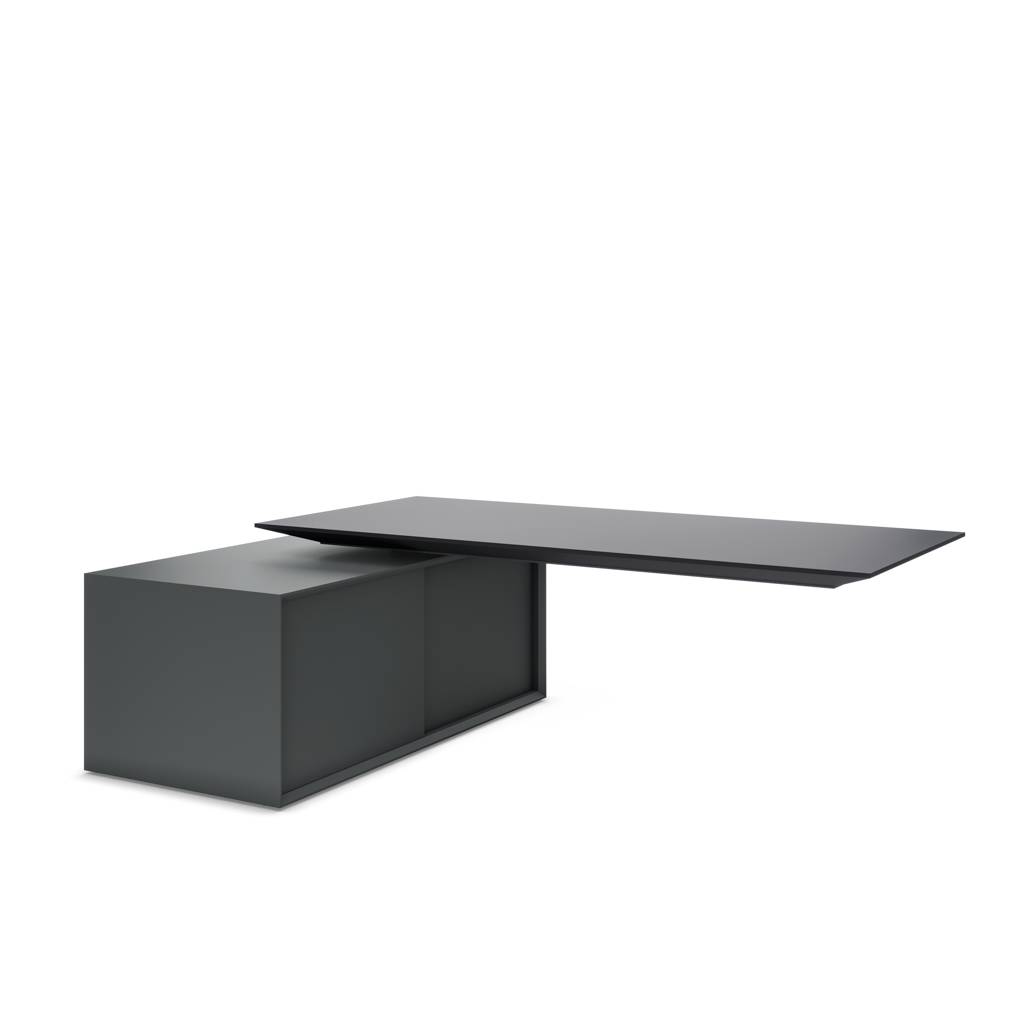Chef-Schreibtisch Galta, elektrisch höhenverstellbar, Unterbau-Sideboard, Anthrazit, 240 x 75 x 160 cm