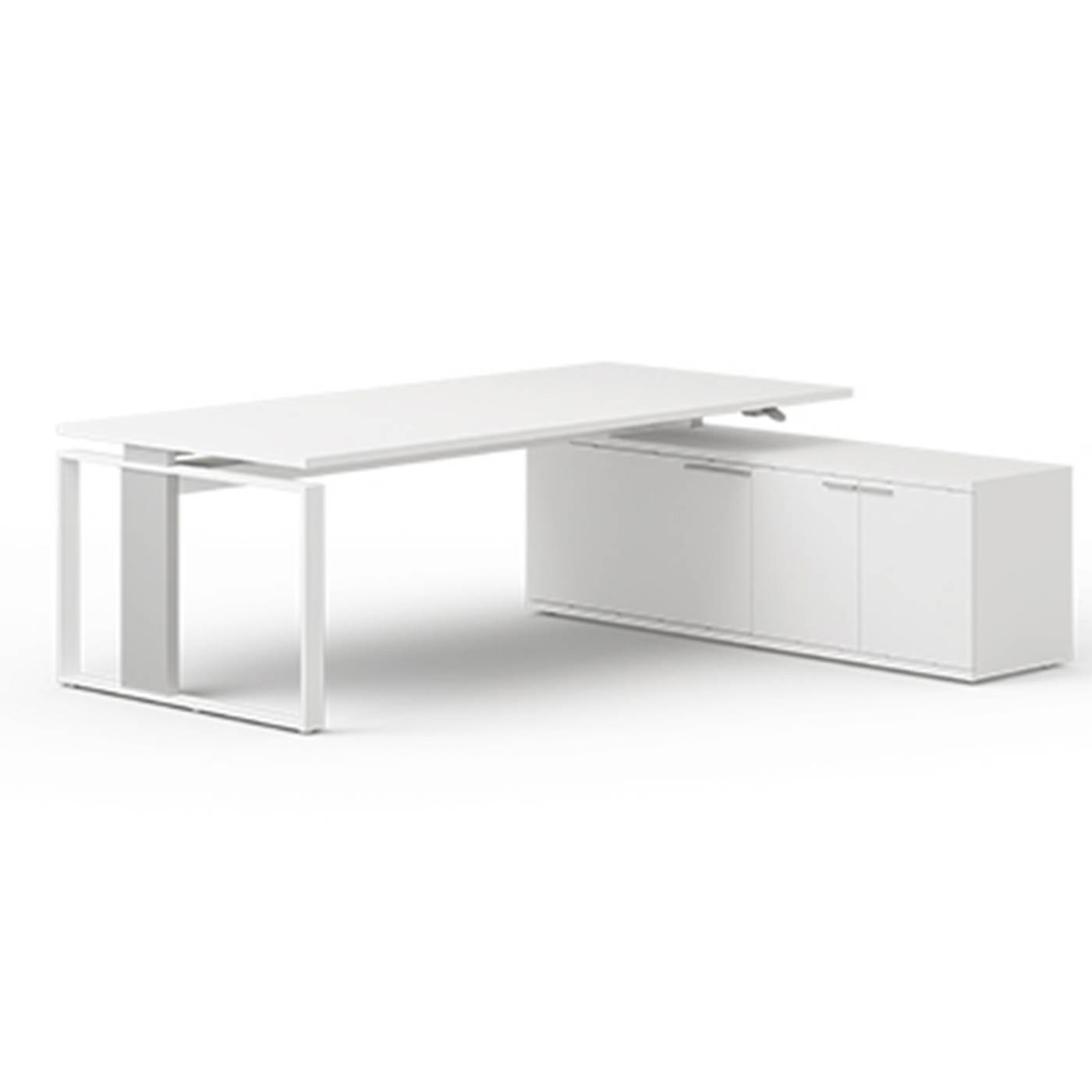 Höhenverstellbarer Design Schreibtisch Fever mit Lowboard, integrierte Kabelkette