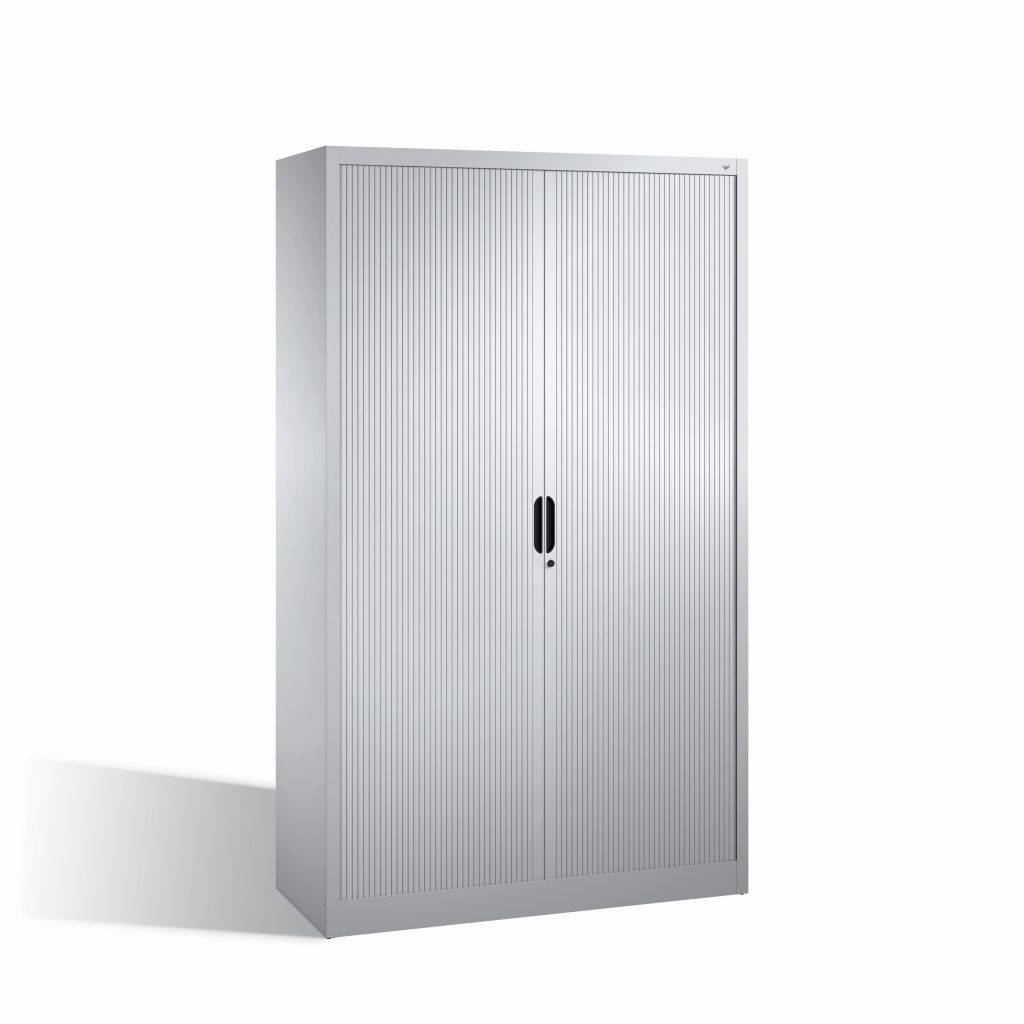 Aktenschrank Rollladen C+P Omnispace Ordnerhöhe 5 | Stahl | höhenverstellbar | abschliessbar | Grau/Schwarz/Weiss | Höhe 198 cm | Breite 60 cm