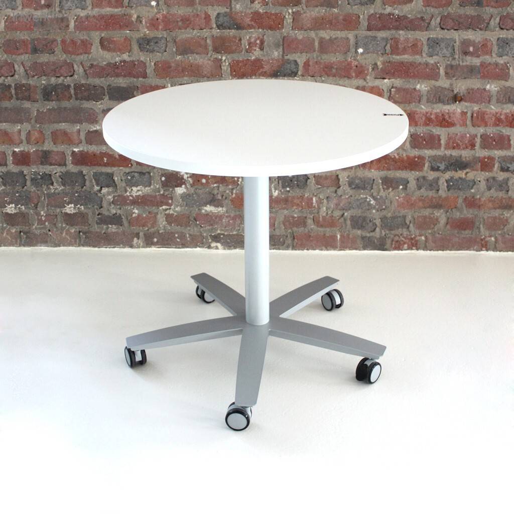 Höhenverstellbarer Besprechungstisch rund Bravo Braun | Holz Pinie Dekor | Durchmesser 80 cm | Höhe 68 - 109,5 cm | Bravo | höhenverstellbar