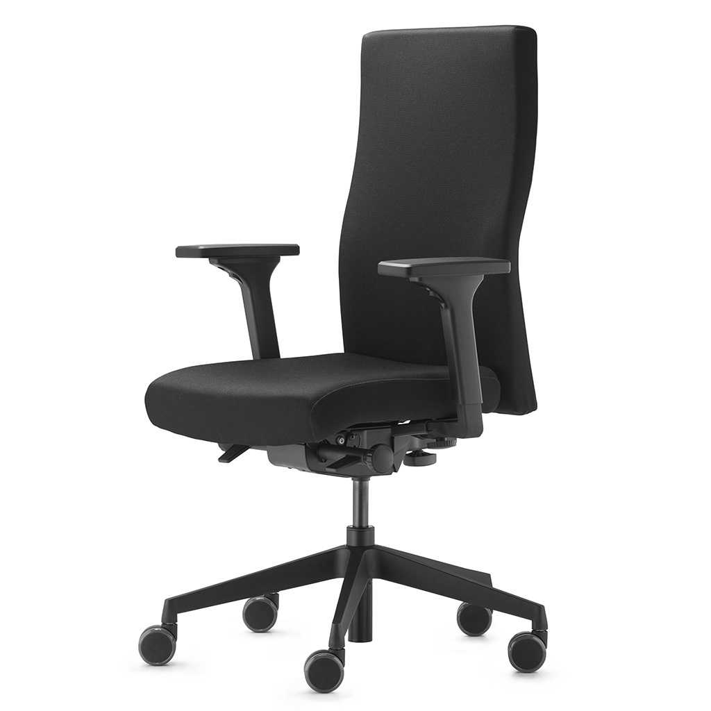 schwarzer Bürodrehsessel mit Sitzpolster, schwarzer Fuß mit Rollen