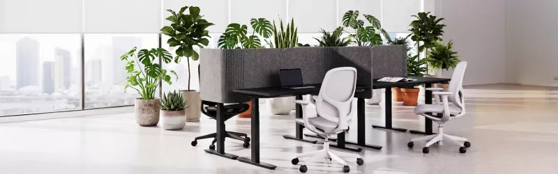 Drehstuhl EcoChair an höhenverstellbarem Schreibtisch