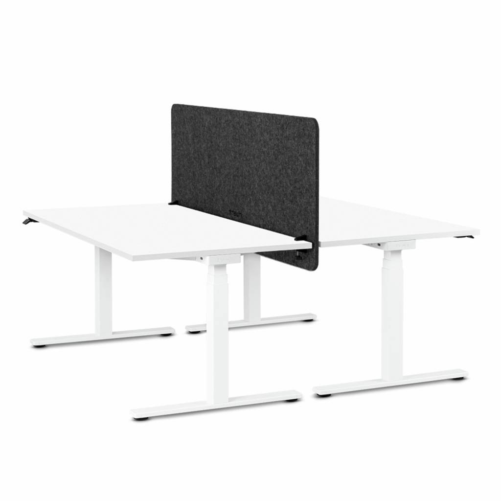 Doppelarbeitsplatz Masterlift Flex + gratis Tischtrennwand Akustix pure 160cm x 80cm weiss/schwarz | Made in Germany | Stabil | Inwerk | Dekor/HPL
