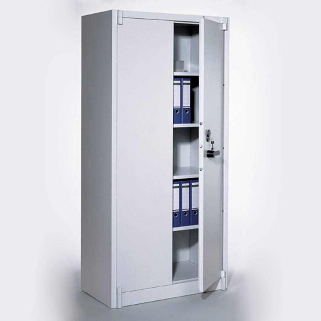 Stahlschrank mit Feuerschutz C4000 - allseitig doppelwandig, 5 OH oder 3 OH, 180° Türöffnungswinkel, 5-riegeliges Bolzenriegelwerk, Einlegeböden - C+P