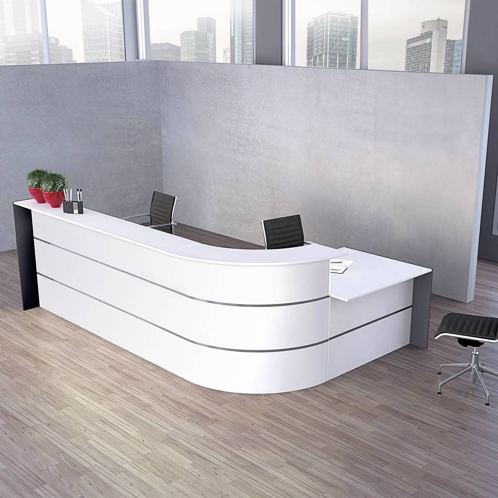Empfangstheke Oveta Trend L-Form mit Beratungsplatz schwarz/weiss | Breite 369 cm | Made in Germany | zwei Arbeitsplätze | einfache Selbstmontage