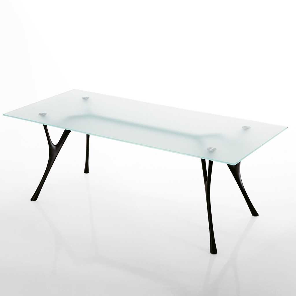 Gläserner Schreibtisch Schreibtisch mit schwarzen Metallgestell und leicht satinierter Glasplatte