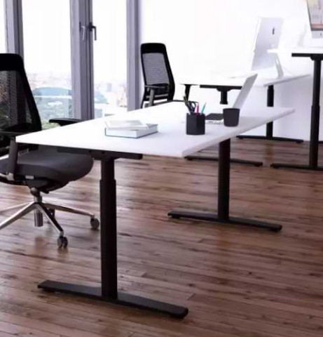 Weißer Imperiolift Schreibtisch mit schwarzem Fuß