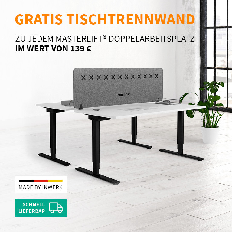 ratis Tischtrennwand zu jedem Masterlift® Doppelarbeitsplatz